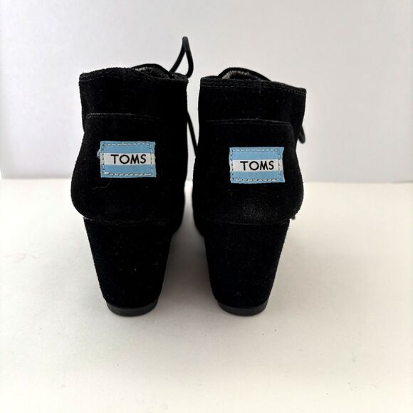 TOMS Shoes Womens Size 7 Black Suede Wedge Booties Whimsigoth Lace Up Casual - Picture 3 of 8